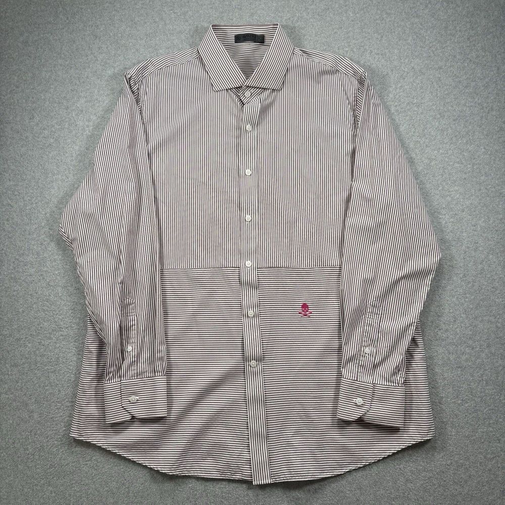 G Fore G4 Striped Button-Up Skull & Bones Embroidered Dress Shirt XXL Red Maroon